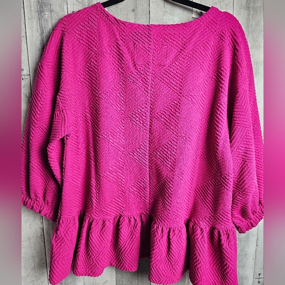Anthropologie Maeve Hot Pink Mikayla Textured Peplum Long Sleeve Blouse M - Picture 7 of 9